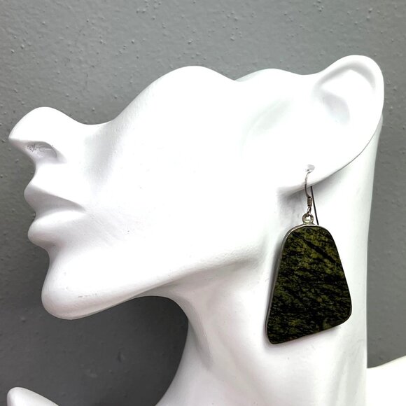 925 Silver Jasper Abstract Dangle Earrings Wire Hook - Picture 1 of 3